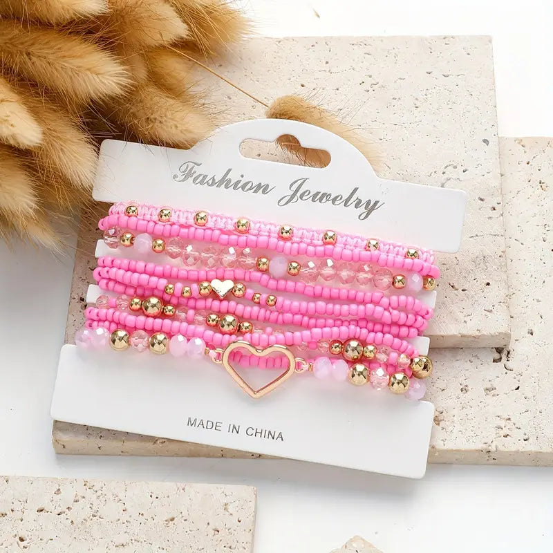 Heart Charmed Bracelet Set | Stöd bröstcancer