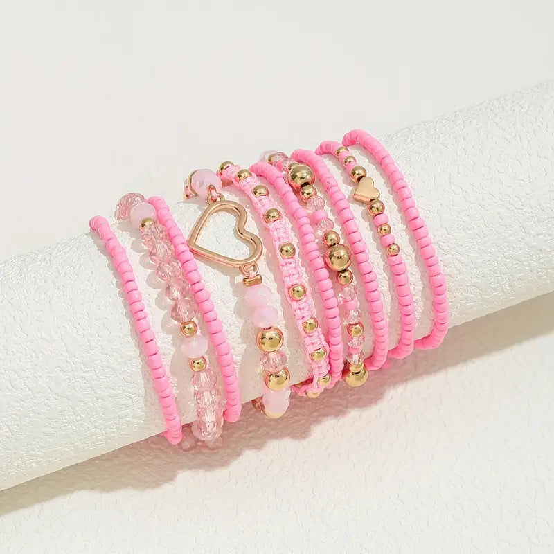 Heart Charmed Bracelet Set | Stöd bröstcancer
