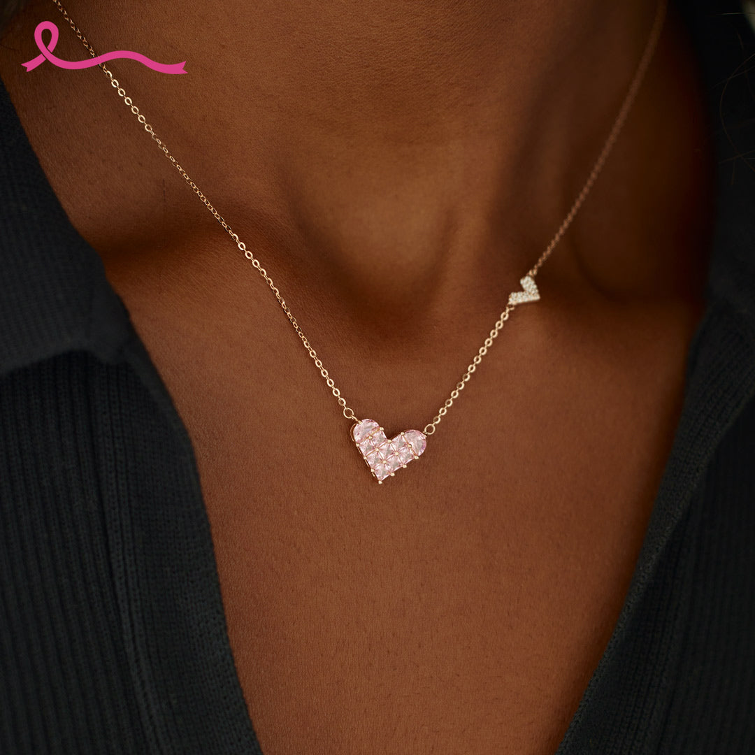 Pink Gold Heart Necklace | Stöd bröstcancer