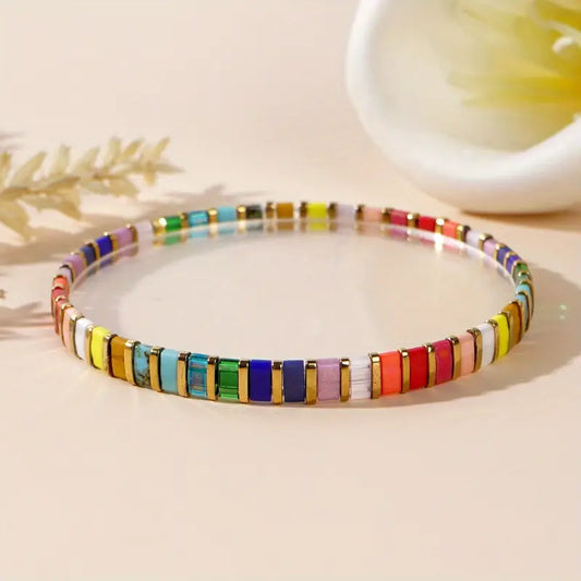 Colorful Glass-Beads Bracelet | Stöd bröstcancer
