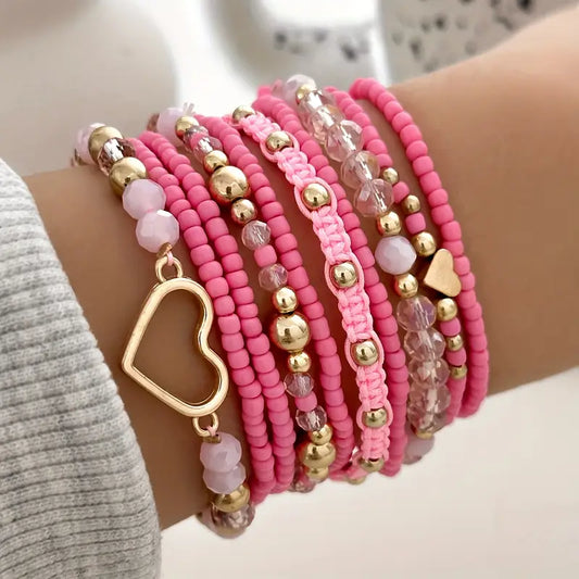 Heart Charmed Bracelet Set | Stöd bröstcancer
